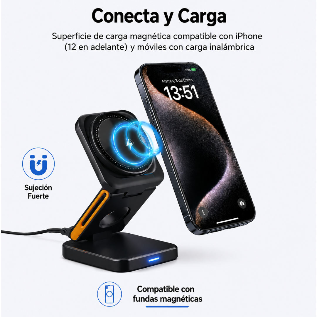 Cargador Inalámbrico 3 En 1 Portátil